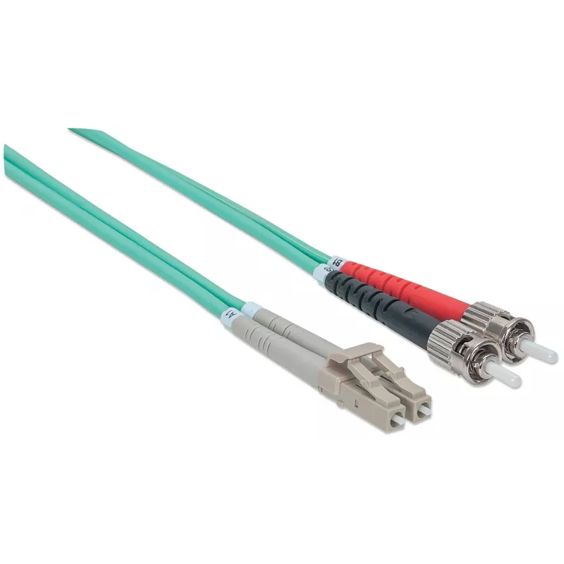 Cabo patch de fibra ótica Intellinet, OM3, ST/LC, 1 m, água, duplex, multimodo, 50/125 µm, LSZH, fibra ótica, garantia vitalícia