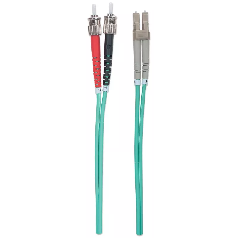 Cabo patch de fibra ótica Intellinet, OM3, ST/LC, 1 m, água, duplex, multimodo, 50/125 µm, LSZH, fibra ótica, garantia vitalícia