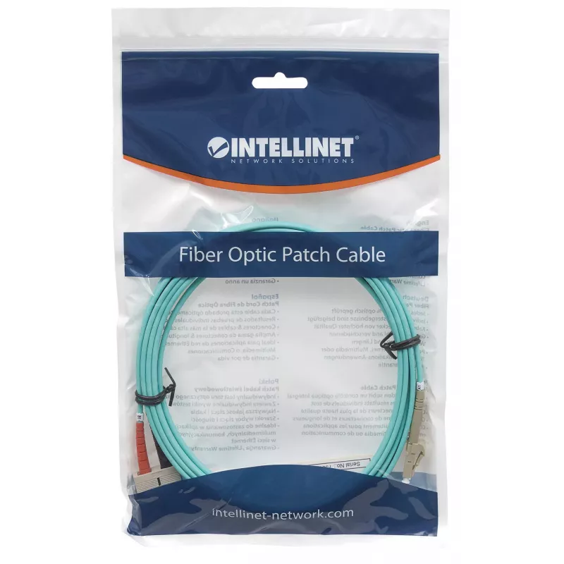 Cabo patch de fibra ótica Intellinet, OM3, LC/SC, 1 m, água, duplex, multimodo, 50/125 µm, LSZH, fibra ótica, garantia vitalícia