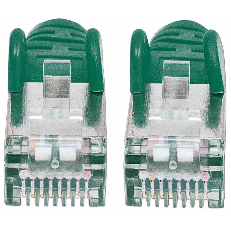 Intellinet 741026 cabo de ligação de alto desempenho, RJ45 para RJ45, cabo em bruto Cat7 / fichas Cat6A, S/FTP, 7,5 m, livre de halogéneos, moldado, sem ganchos, verde