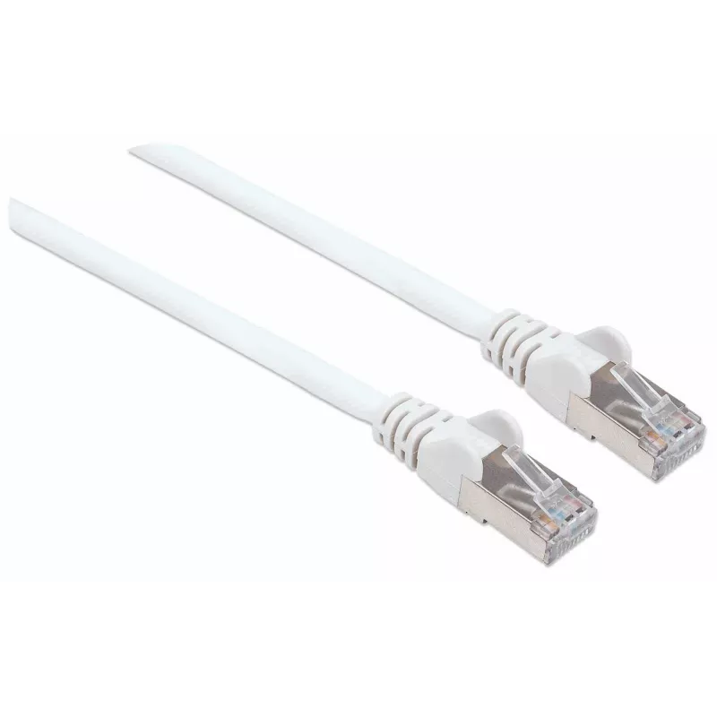 Cabo de rede patch Intellinet, cabo Cat7/fichas Cat6A, 1,5 m, branco, cobre, S/FTP, LSOH/LSZH, PVC, RJ45, contactos banhados a ouro, sem patilha, com alívio de tração, garantia vitalícia