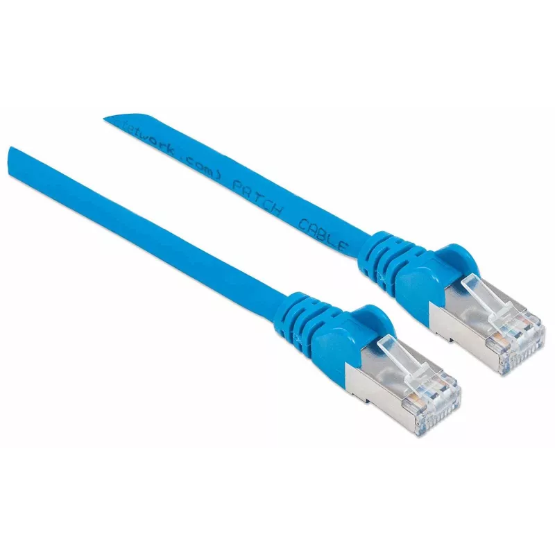 Intellinet 741088 cabo de rede de alto desempenho, RJ45 para RJ45, cabo em bruto Cat7 / fichas Cat6A, S/FTP, 10 m, livre de halogéneos, sem ganchos, azul