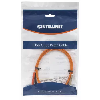 Cabo patch de fibra ótica Intellinet, OM1, LC/ST, 1 m, laranja, duplex, multimodo, 62,5/125 µm, LSZH, fibra ótica, garantia vitalícia