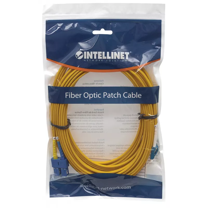 Intellinet 473729 cabo de ligação de fibra ótica, LC para SC, monomodo OS2, 9/125 µm, 5 m, livre de halogéneos, amarelo