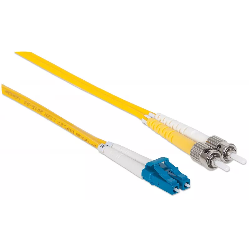 Cabo patch de fibra ótica Intellinet, OS2, LC/ST, 2 m, amarelo, duplex, monomodo, 9/125 µm, LSZH, fibra, garantia vitalícia