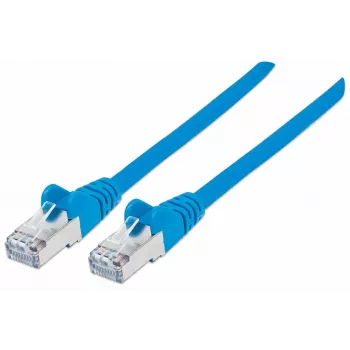 Cabo de rede patch Intellinet, cabo Cat7/fichas Cat6A, 3 m, azul, cobre, S/FTP, LSOH/LSZH, PVC, RJ45, contactos banhados a ouro, sem patilha, com proteção contra dobras, garantia vitalícia
