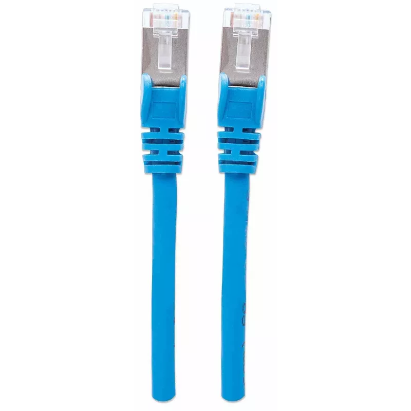 Cabo de rede patch Intellinet, cabo Cat7/fichas Cat6A, 3 m, azul, cobre, S/FTP, LSOH/LSZH, PVC, RJ45, contactos banhados a ouro, sem patilha, com proteção contra dobras, garantia vitalícia
