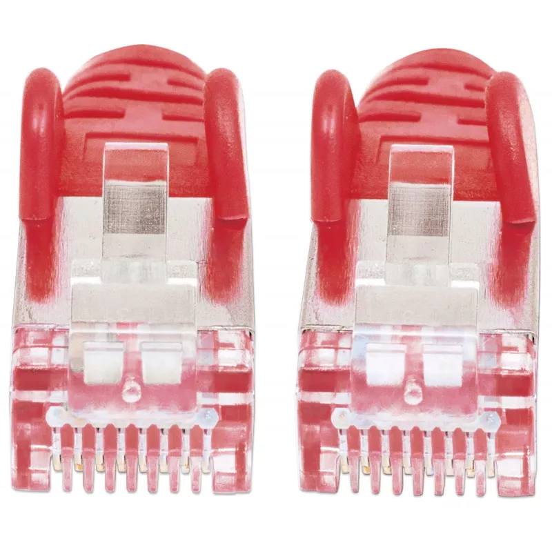 Cabo de rede patch Intellinet, Cat6, 2 m, vermelho, cobre, S/FTP, LSOH/LSZH, PVC, RJ45, contactos banhados a ouro, proteção da patilha, proteção contra dobras, garantia vitalícia