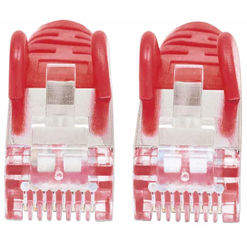 Cabo de rede patch Intellinet, cabo Cat7/fichas Cat6A, 10 m, vermelho, cobre, S/FTP, LSOH/LSZH, PVC, RJ45, contactos banhados a ouro, sem patilha, com proteção contra dobras, garantia vitalícia