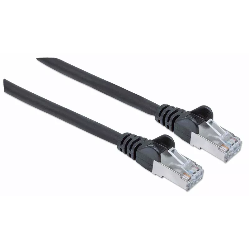 Cabo de rede patch Intellinet, cabo Cat7/fichas Cat6A, 3 m, preto, cobre, S/FTP, LSOH/LSZH, PVC, RJ45, contactos banhados a ouro, sem encaixe, com proteção anti-dobra, garantia vitalícia