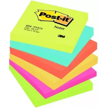 Notas adesivas quadradas 3M M654TFEN azul verde laranja rosa amarelo