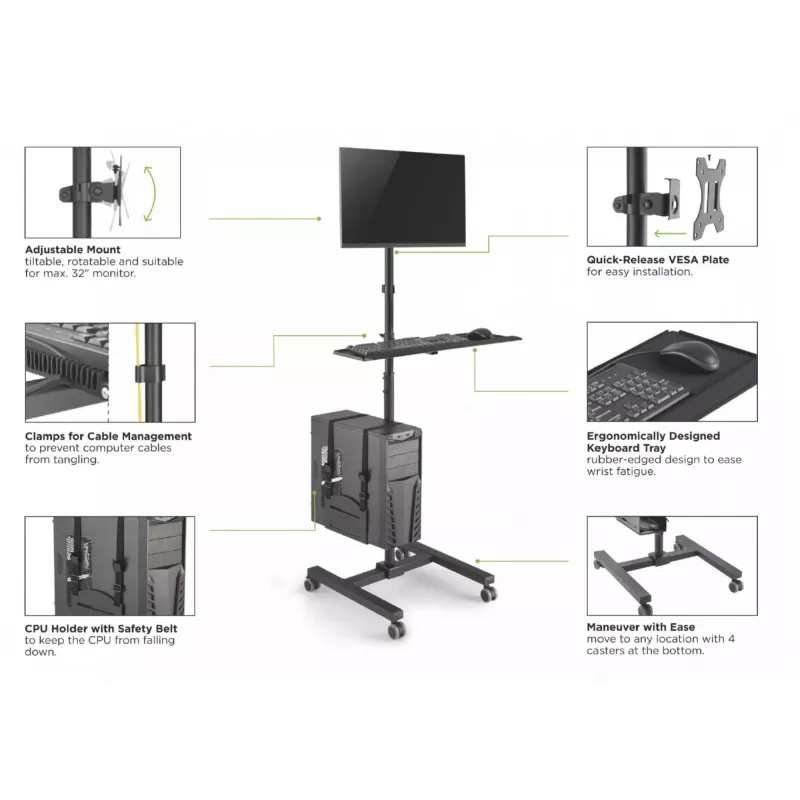 Carrinho multimédia Equip 17 inch-32 inch monitor único estação de trabalho móvel