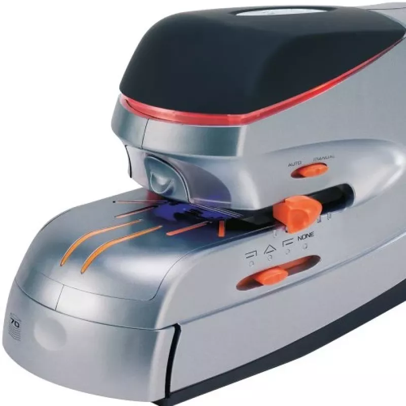Rexel Optima 70 agrafador elétrico, 70 folhas, metal, preto/prateado/laranja