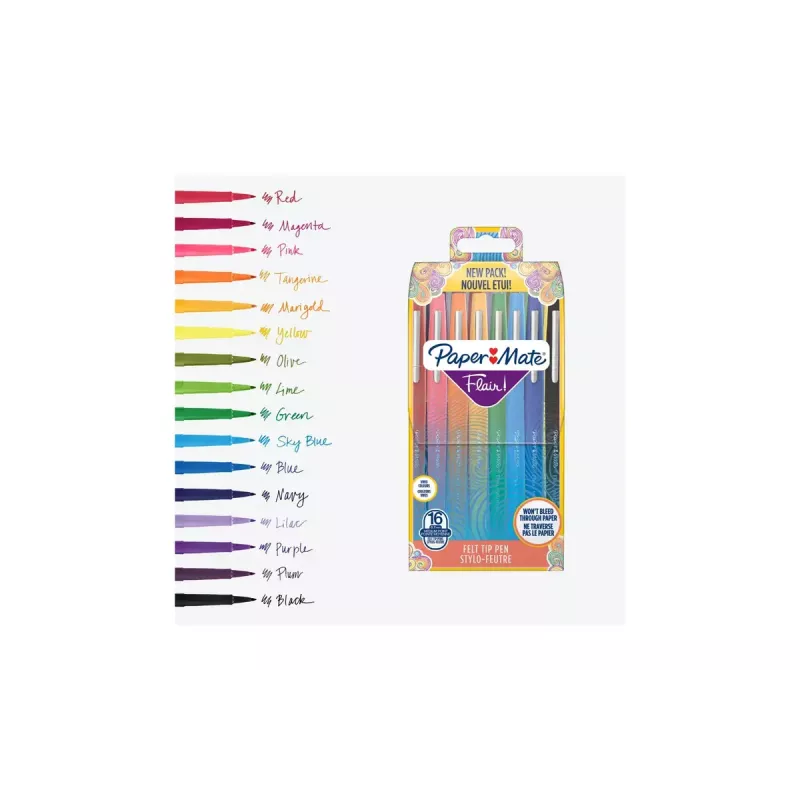 Marcador de feltro médio Papermate Flair multicolorido 16 unid.