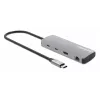 Dock/hub USB-C Manhattan com leitor de cartões, ligações (x7): Ethernet, HDMI, USB-A (x3) e USB-C (x2), com Power Delivery (PD) 100 W – requer carregador USB-C externo (não incluído). Alimentado por USB (não requer fonte de alimentação externa) quando o PD não é utilizado.