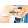 Dock/hub USB-C Manhattan com leitor de cartões, ligações (x7): Ethernet, HDMI, USB-A (x3) e USB-C (x2), com Power Delivery (PD) 100 W – requer carregador USB-C externo (não incluído). Alimentado por USB (não requer fonte de alimentação externa) quando o PD não é utilizado.