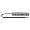 Dock/hub USB-C Manhattan com leitor de cartões, ligações (x7): Ethernet, HDMI, USB-A (x3) e USB-C (x2), com Power Delivery (PD) 100 W – requer carregador USB-C externo (não incluído). Alimentado por USB (não requer fonte de alimentação externa) quando o PD não é utilizado.