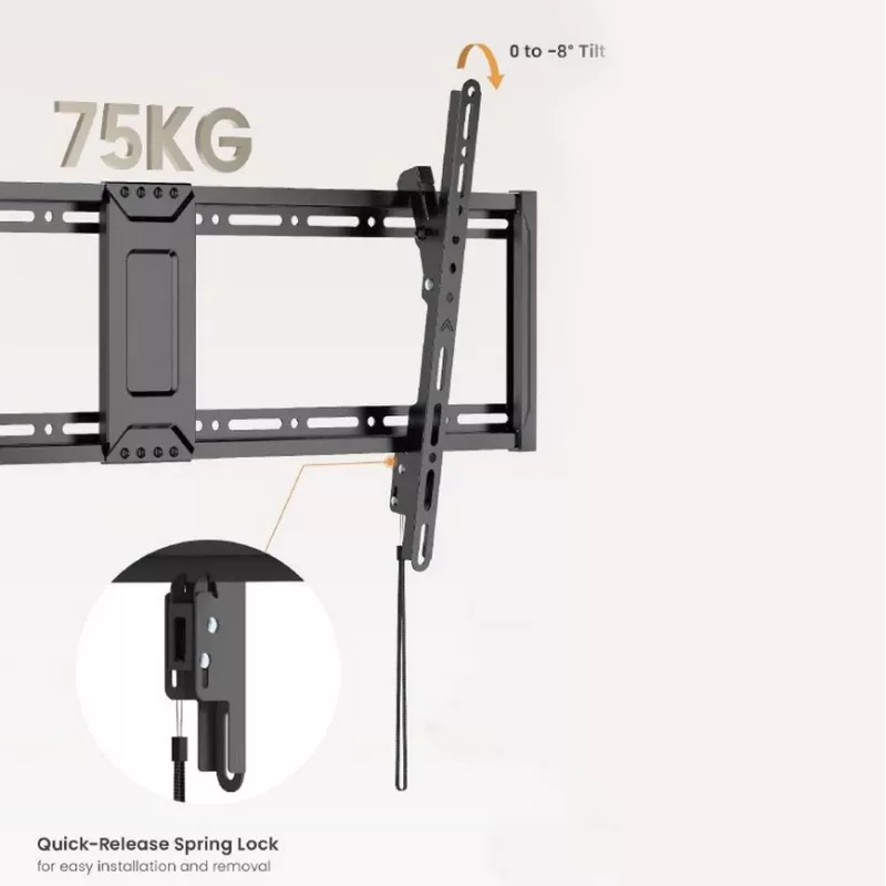 Suporte de parede para TV EQUIP 43 a 95 polegadas inclinável fino para televisores de 75 kg, VESA 200x200–800x400, inclinação 0–8°, distância à parede 4,2 cm, preto