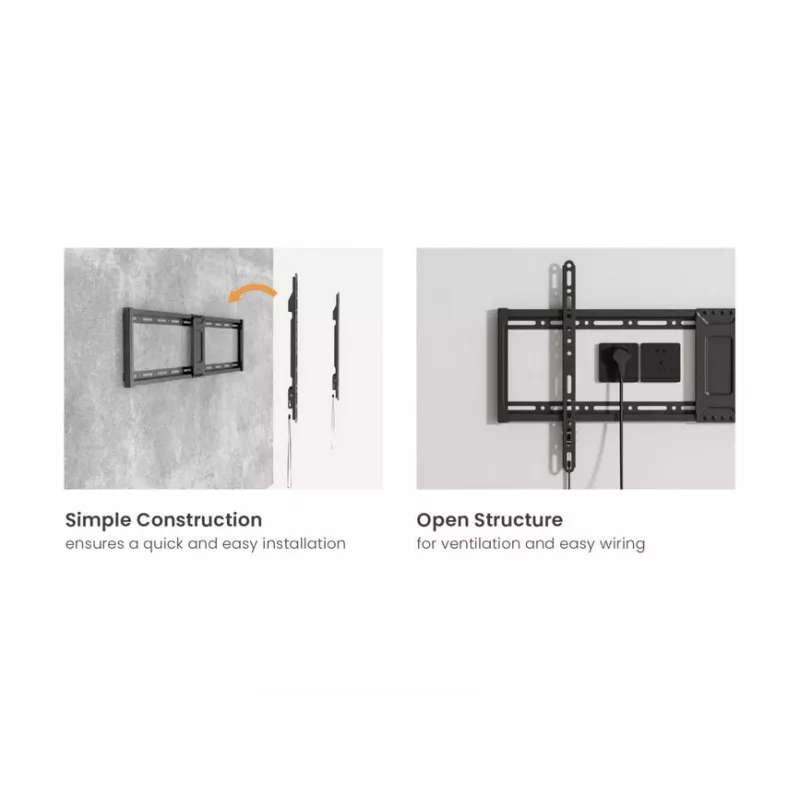 Suporte de parede para TV EQUIP 43 a 95 polegadas inclinável fino para televisores de 75 kg, VESA 200x200–800x400, inclinação 0–8°, distância à parede 4,2 cm, preto