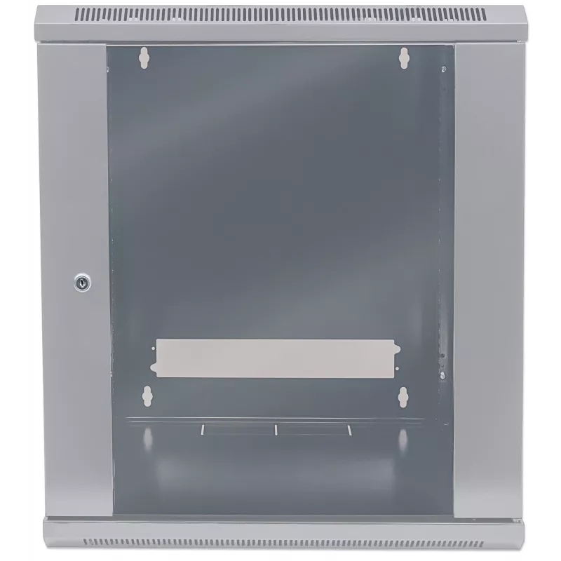 Armário de rede Intellinet 19 polegadas – montagem na parede (standard), 12U, 600 mm de profundidade, cinzento, embalagem plana, máx. 60 kg, porta de metal e vidro, painel traseiro, laterais removíveis, também adequado para colocação em mesa ou chão, profundidade útil 410 mm, peças para instalação na parede (por exemplo, parafusos/buchas) não incluídas