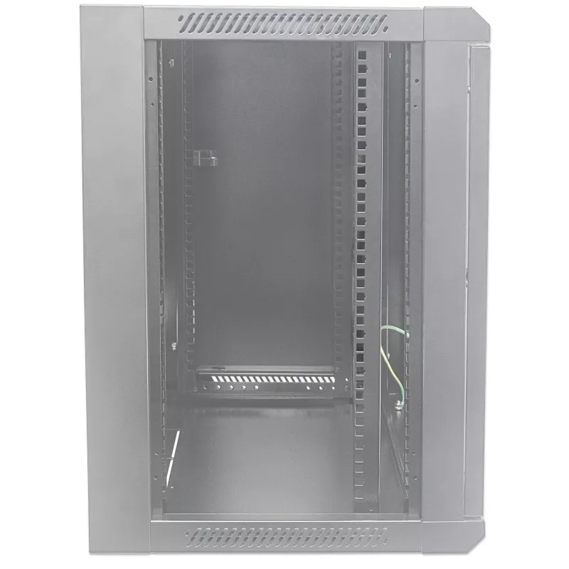 Armário de rede Intellinet 19 polegadas – montagem na parede (standard), 12U, 600 mm de profundidade, cinzento, embalagem plana, máx. 60 kg, porta de metal e vidro, painel traseiro, laterais removíveis, também adequado para colocação em mesa ou chão, profundidade útil 410 mm, peças para instalação na parede (por exemplo, parafusos/buchas) não incluídas