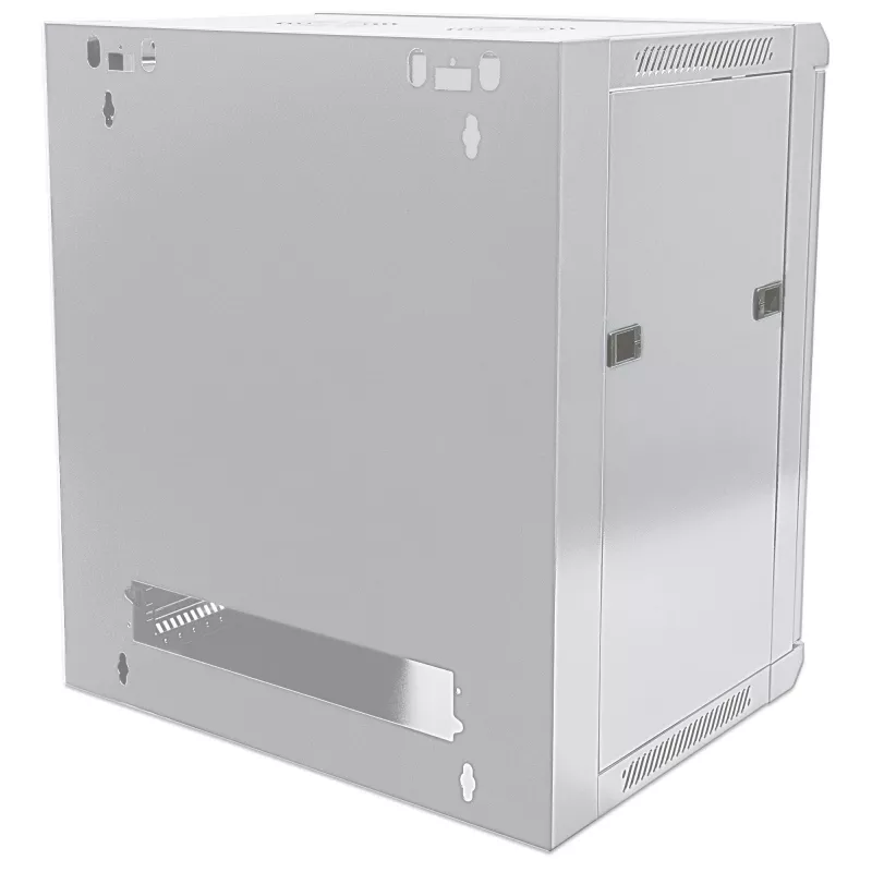 Armário de rede Intellinet 19 polegadas – montagem na parede (standard), 12U, 600 mm de profundidade, cinzento, embalagem plana, máx. 60 kg, porta de metal e vidro, painel traseiro, laterais removíveis, também adequado para colocação em mesa ou chão, profundidade útil 410 mm, peças para instalação na parede (por exemplo, parafusos/buchas) não incluídas