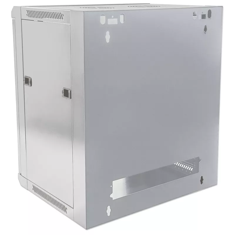 Armário de rede Intellinet 19 polegadas – montagem na parede (standard), 12U, 600 mm de profundidade, cinzento, embalagem plana, máx. 60 kg, porta de metal e vidro, painel traseiro, laterais removíveis, também adequado para colocação em mesa ou chão, profundidade útil 410 mm, peças para instalação na parede (por exemplo, parafusos/buchas) não incluídas