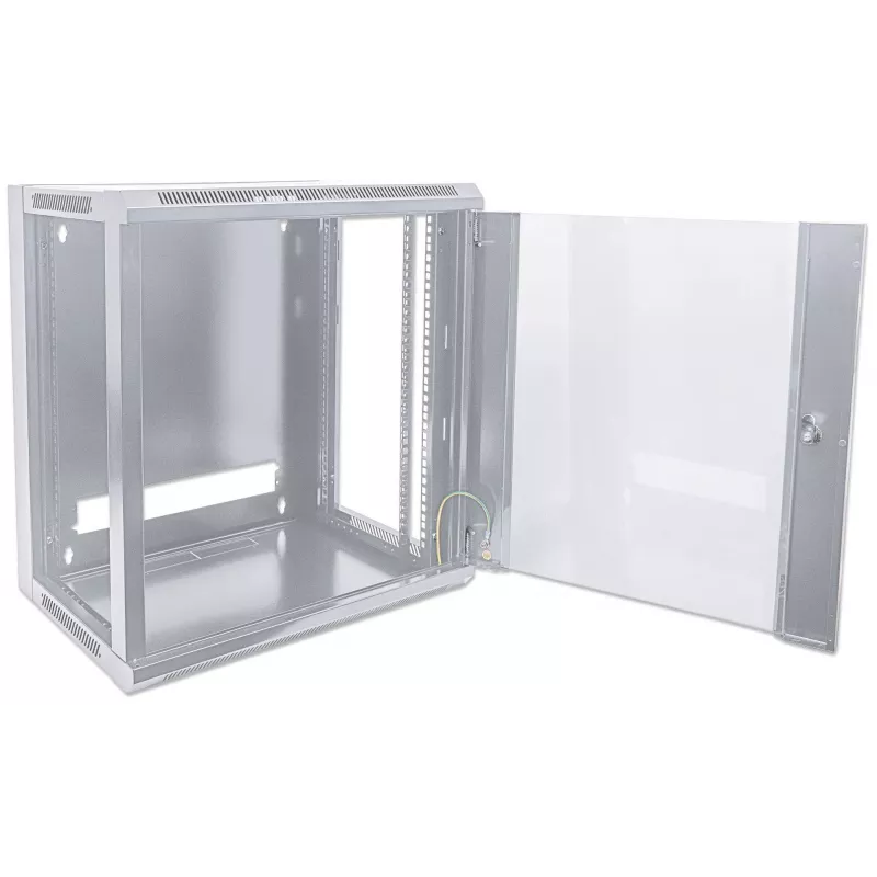 Armário de rede Intellinet 19 polegadas – montagem na parede (standard), 12U, 600 mm de profundidade, cinzento, embalagem plana, máx. 60 kg, porta de metal e vidro, painel traseiro, laterais removíveis, também adequado para colocação em mesa ou chão, profundidade útil 410 mm, peças para instalação na parede (por exemplo, parafusos/buchas) não incluídas