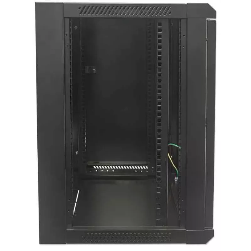 Armário de rede Intellinet 19 inch – montagem na parede (standard), 15HE, 600 mm de profundidade, preto, desmontado, máx. 60 kg, porta de metal e vidro, painel traseiro, laterais removíveis, também adequado para colocação em mesa ou no chão, profundidade útil 410 mm, peças para montagem na parede não incluídas