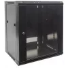 Armário de rede Intellinet 19 polegadas - montagem na parede (standard), 15U, 450mm de profundidade, preto, embalagem plana, máx. 60kg, porta de metal e vidro, painel traseiro, laterais removíveis, também adequado para utilização em secretária ou chão, profundidade útil 260mm a 350mm, T