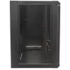 Armário de rede Intellinet 19 polegadas - montagem na parede (standard), 15U, 450mm de profundidade, preto, embalagem plana, máx. 60kg, porta de metal e vidro, painel traseiro, laterais removíveis, também adequado para utilização em secretária ou chão, profundidade útil 260mm a 350mm, T