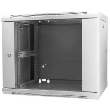 Armário de rede Intellinet 19 polegadas – montagem na parede (standard), 9U, 600 mm de profundidade, cinzento, montado, máx. 60 kg, também adequado para colocação em mesa ou chão, profundidade útil 500 mm, porta de metal e vidro, painel traseiro, laterais removíveis, peças para montagem na parede (por exemplo, parafusos/buchas) não incluídas