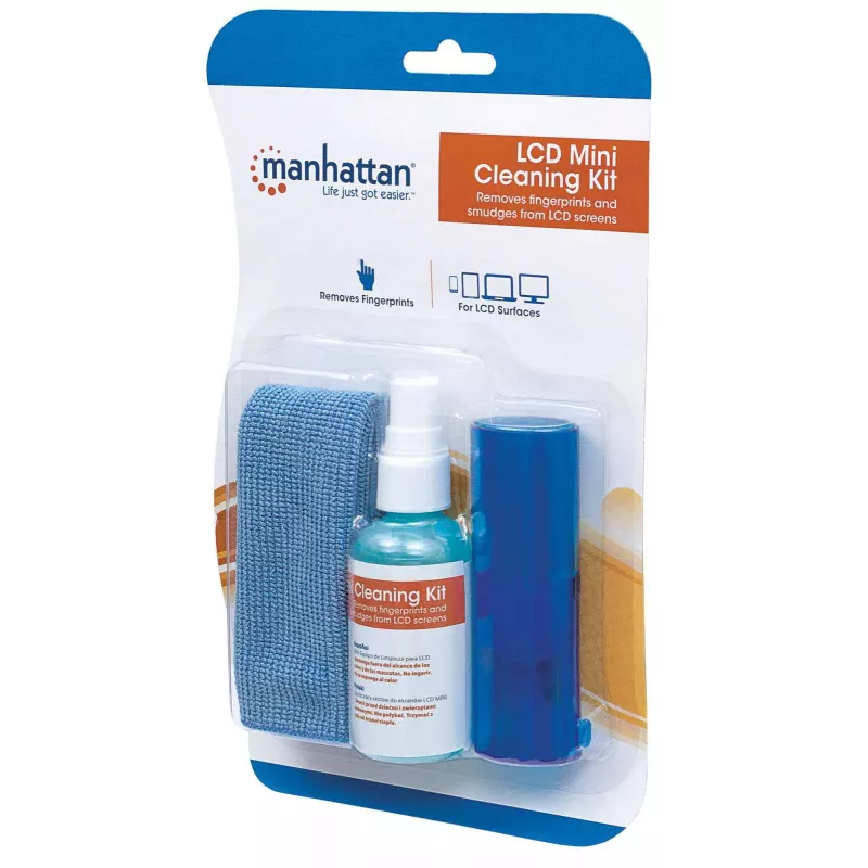 Kit de limpeza de LCD Manhattan (Mini), sem álcool, inclui solução de limpeza (60 ml), pincel e pano de microfibra, ideal para monitores/portáteis/teclados, etc., três anos de garantia