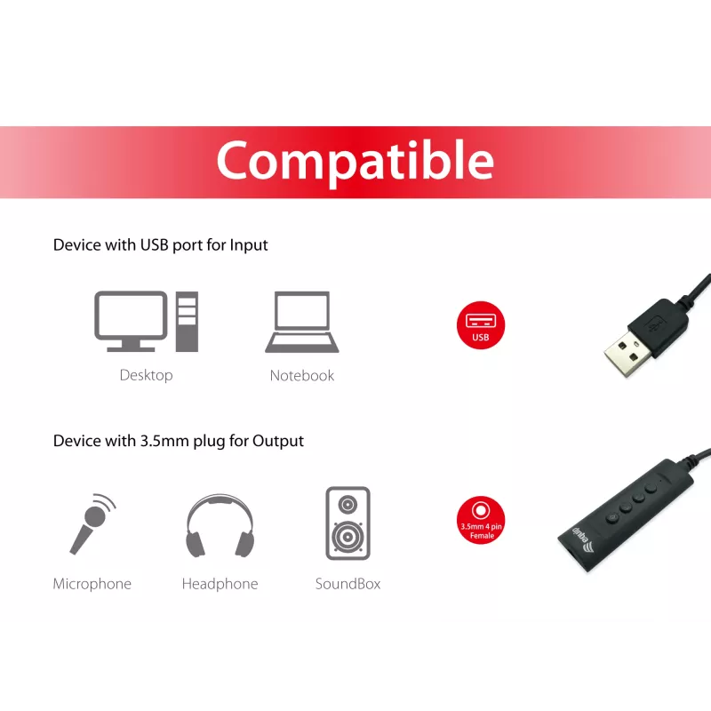 Adaptador de comando Equip adaptador de cabo de áudio USB 245321