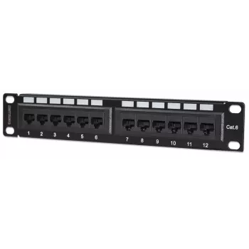 Patch panel Intellinet, Cat6, 10 polegadas, UTP, 1U, 12 portas, preto