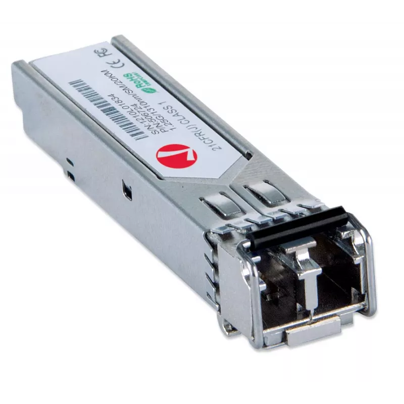 Módulo transceptor Intellinet ótico, Gigabit Fiber SFP Mini-GBIC, porta 1000Base-Lx (LC) monomodo, 20 km, comprimento de onda 1310 nm, Ethernet, fibra ótica, compatível com MSA, equivalente a Cisco GLC-LH-SM, três anos de garantia