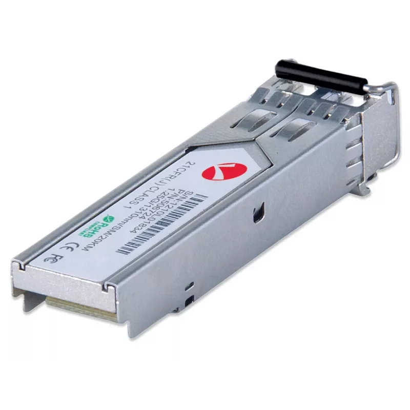 Módulo transceptor Intellinet ótico, Gigabit Fiber SFP Mini-GBIC, porta 1000Base-Lx (LC) monomodo, 20 km, comprimento de onda 1310 nm, Ethernet, fibra ótica, compatível com MSA, equivalente a Cisco GLC-LH-SM, três anos de garantia