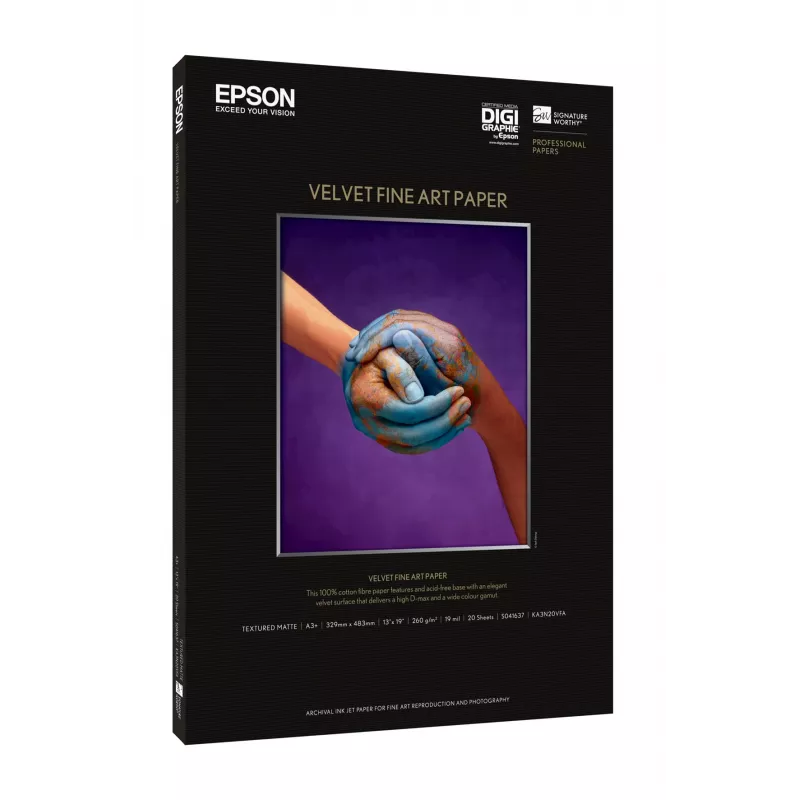 Papel Epson Velvet Fine Art, DIN A2, 260 g/m², 25 folhas, 42 cm, mate, 480 µm, 260 g/m²