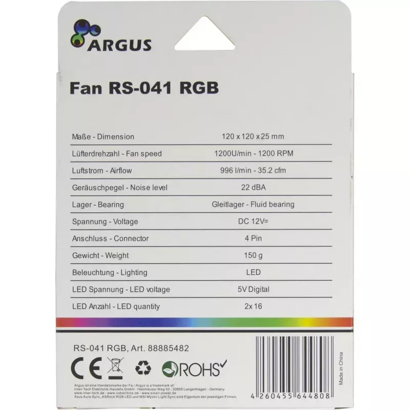 Ventoinha Inter-Tech RS-041 RGB 12 cm preta