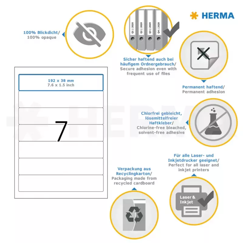 Etiquetas para lombada de processos HERMA A4 192 x 38 mm 70 unidades