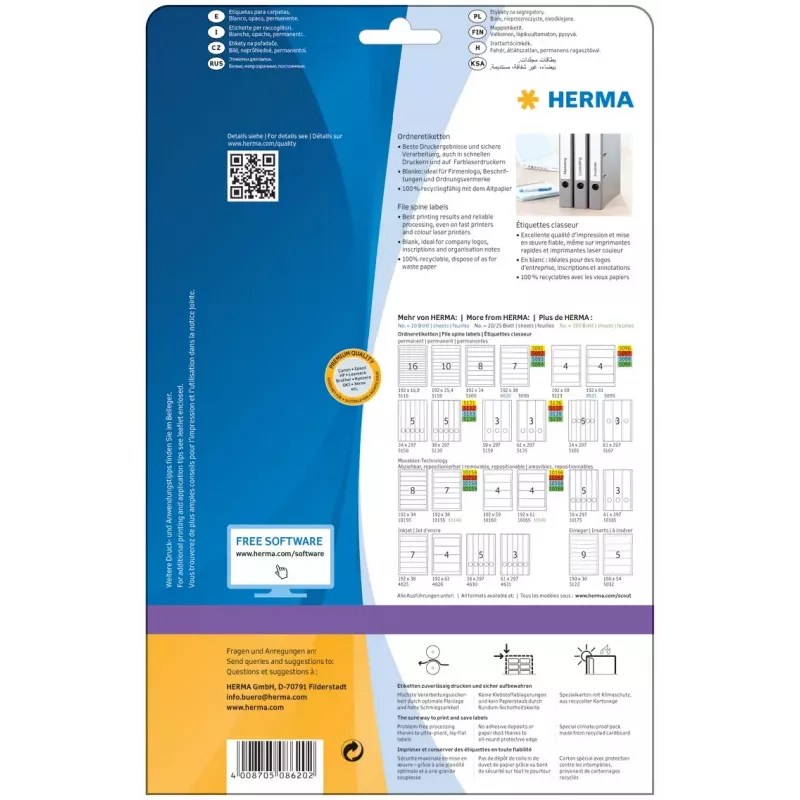Etiquetas para lombada de processos HERMA A4 192 x 38 mm 70 unidades