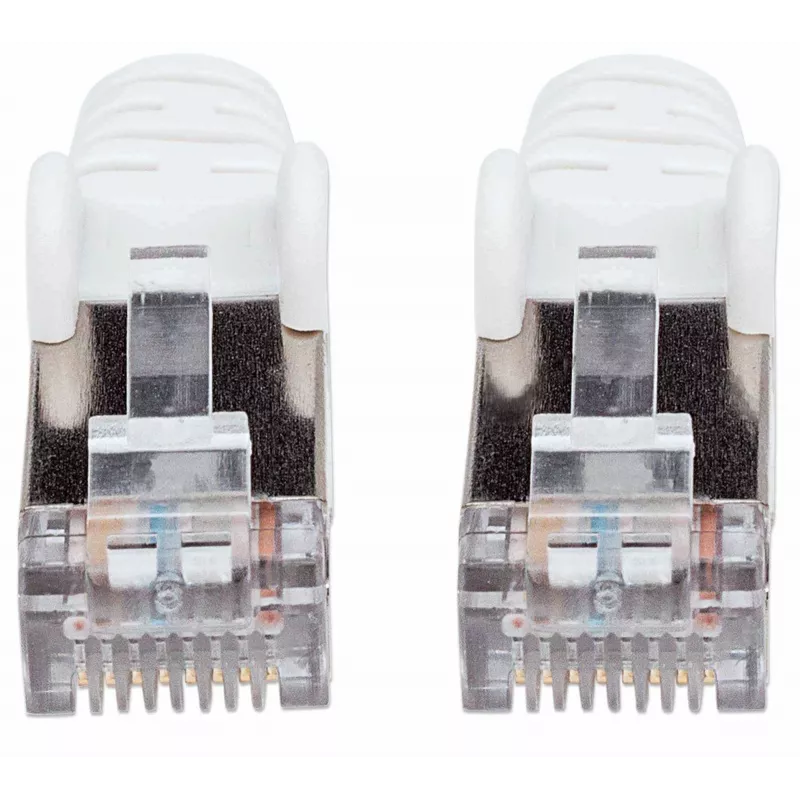 Cabo de rede patch Intellinet, cabo Cat7/fichas Cat6A, 20 m, branco, cobre, S/FTP, LSOH / LSZH, PVC, RJ45, contactos banhados a ouro, sem patilhas, bainha de proteção contra dobras, garantia vitalícia