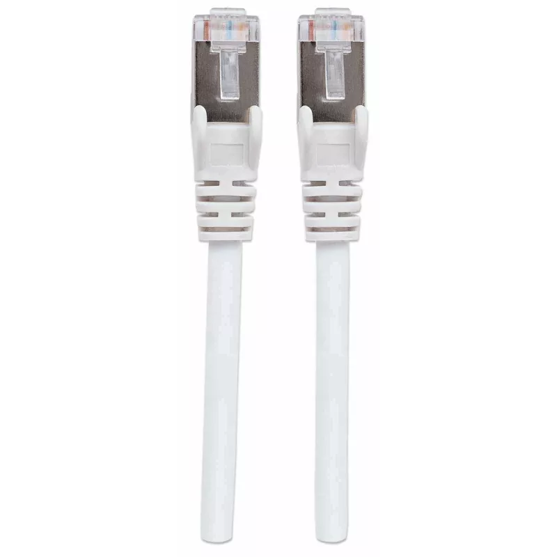 Cabo de rede patch Intellinet, cabo Cat7/fichas Cat6A, 20 m, branco, cobre, S/FTP, LSOH / LSZH, PVC, RJ45, contactos banhados a ouro, sem patilhas, bainha de proteção contra dobras, garantia vitalícia