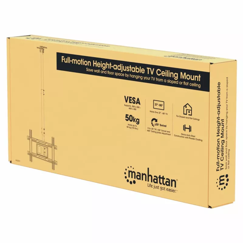 Manhattan 462051 Suporte de teto para TV Full Motion, 37-80 polegadas, 50 kg, preto