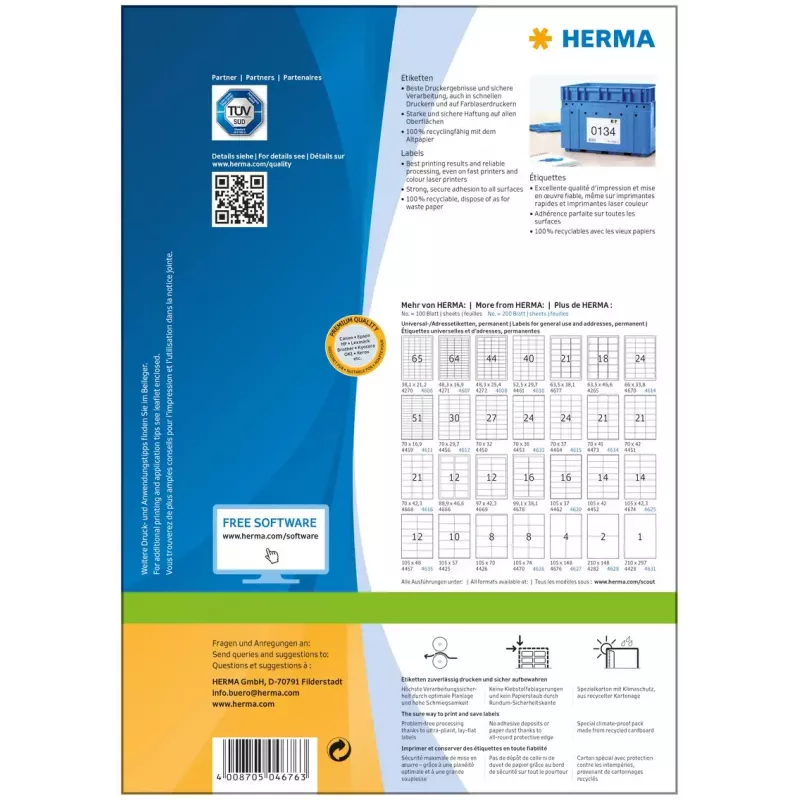 Etiquetas HERMA Premium A4 105x148 mm branco papel mate 400 unid.