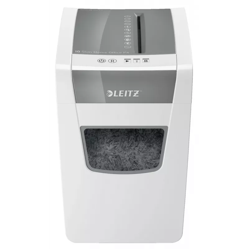 Destruidora de papel Leitz IQ slim home office P4, corte cruzado, 22 cm, 4 x 28 mm, 23 L, 225 folhas, 58 dB
