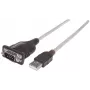 Cabo conversor Manhattan USB-A para série, 1,8 m, ficha macho para ficha macho, série/RS232/COM/DB9, chip Prolific PL-2303RA-C, cabo preto/prateado, três anos de garantia