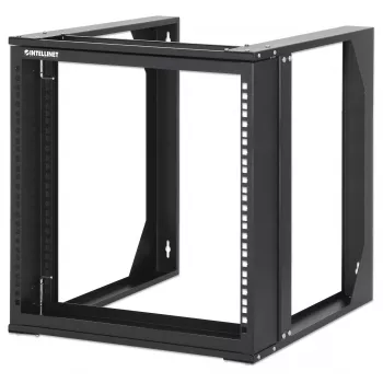 Intellinet armário de rede open-frame de montagem na parede 19 inch, 9HE, moldura basculante com frente rebatível, embalado plano, 2 postes, 450 mm de profundidade, preto RAL 9004