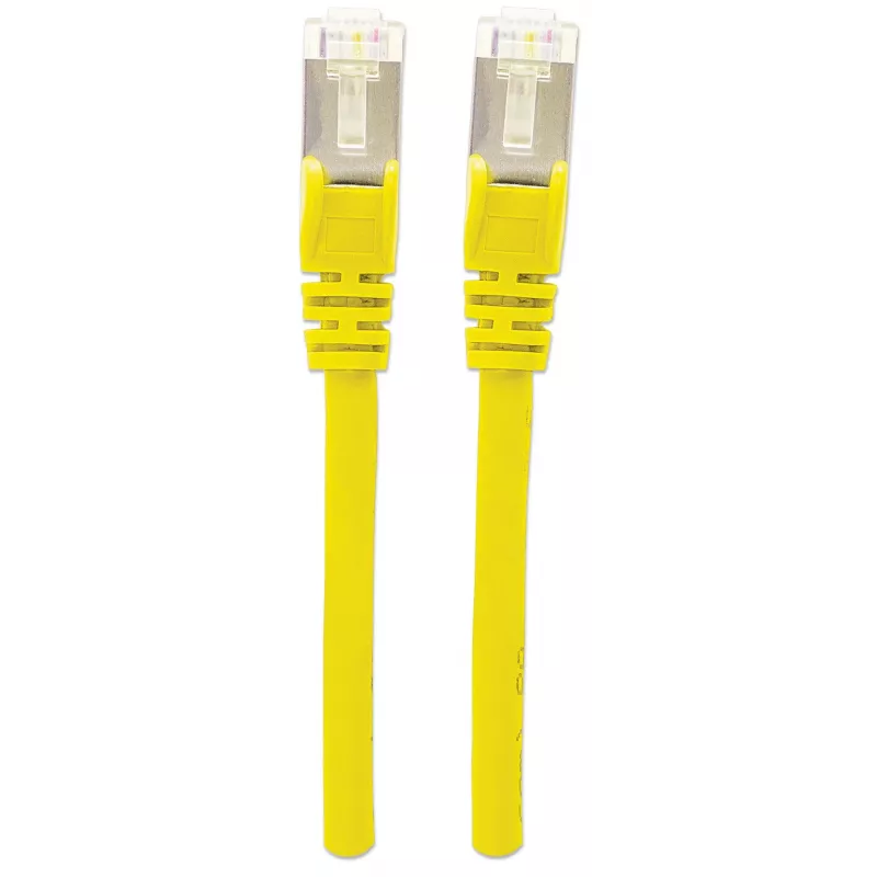 Cabo de rede patch Intellinet, Cat6A, 2m, amarelo, cobre, S/FTP, LSOH / LSZH, PVC, RJ45, contactos dourados, sem patilha, com proteção anti-dobra, garantia vitalícia