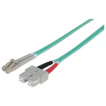 Cabo de rede de fibra ótica patch Intellinet, OM3, LC/SC, 3 m, aqua, duplex, multimodo, 50/125 µm, LSZH, fibra, garantia vitalícia
